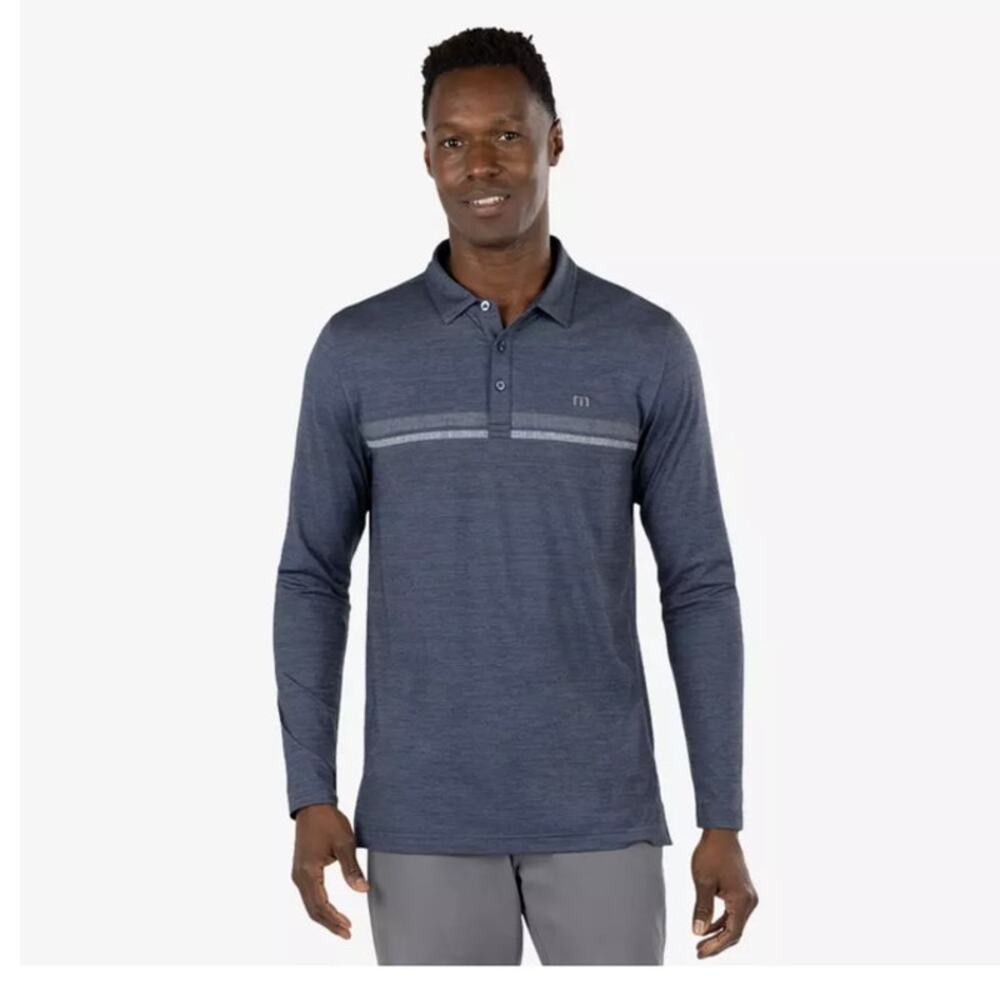 Travis Mathew Heater 2.0 Long Sleeve Stretch Golf Polo Gray Collar Mens Sz Large